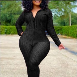 Turn Down Collar Zipper Jumpsuit Plus Size